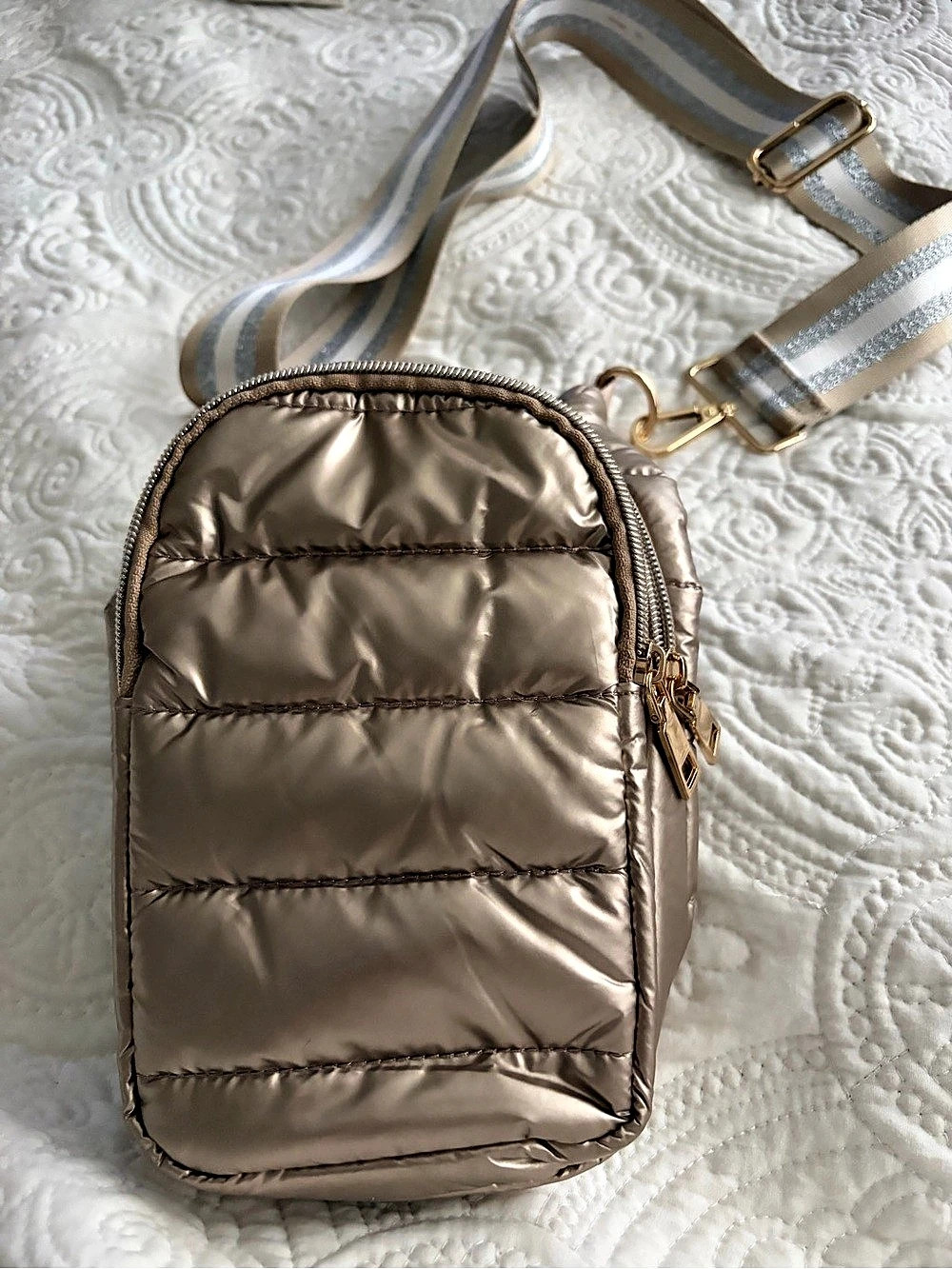 WanderFull Gold Shiny HydroBag Quilted Crossbody Bag Brown